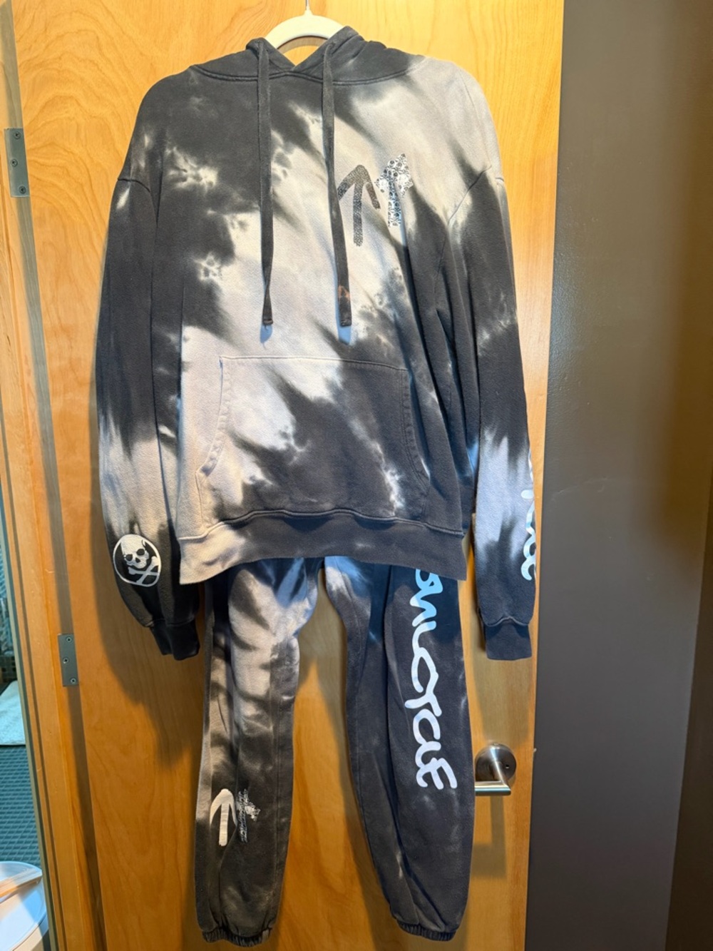 Tie-Dye Black and White Graphic Hoodie (Medium)  & Joggers  (XS) Set
